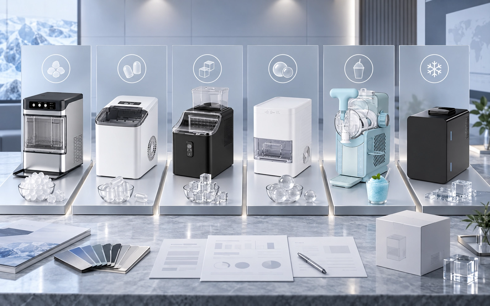 Crylivo brand showcase featuring countertop ice makers and portable refrigeration equipment
