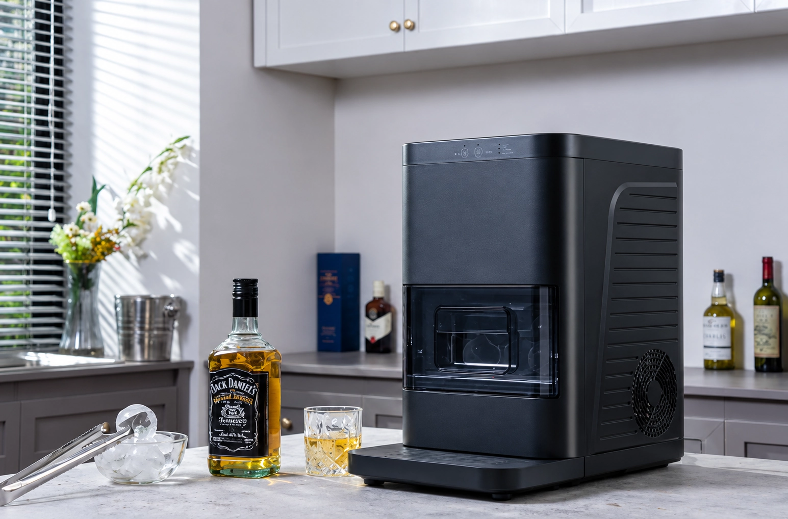 Crylivo compact countertop ice machine in a modern kitchen setting