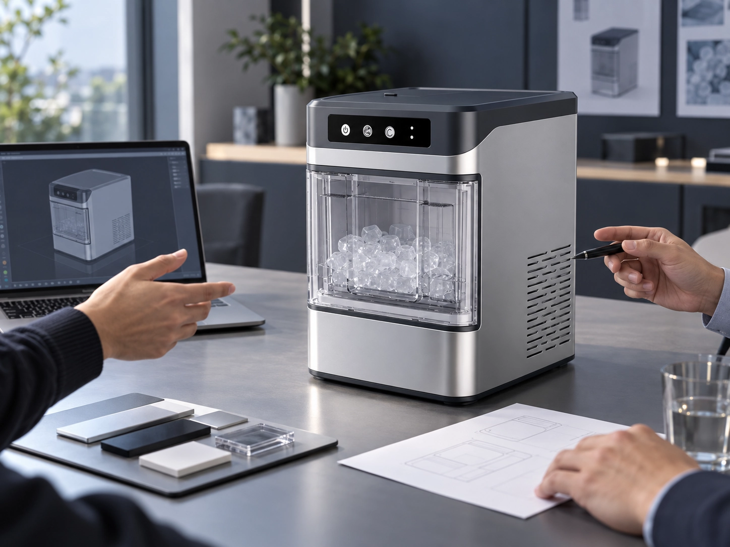 Crylivo engineering team reviewing ice maker design and quality documentation